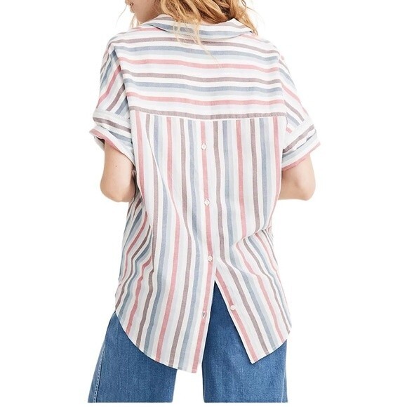 Madewell Button-Back Shirt in Pocatello Stripe Popover Striped Oversized Boxy - Picture 1 of 16